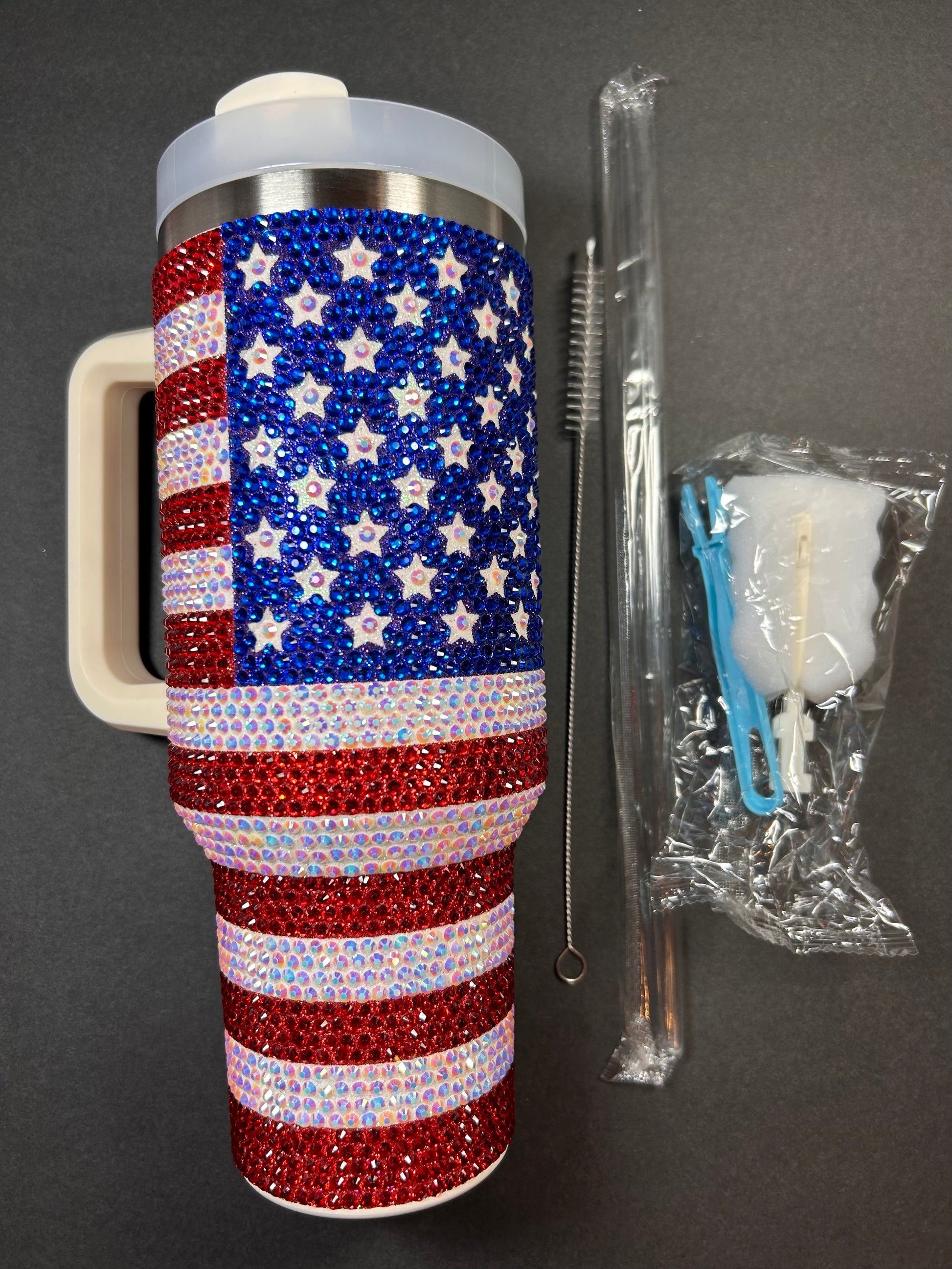 USA Rhinestone bedazzled 40oz Tumbler mug