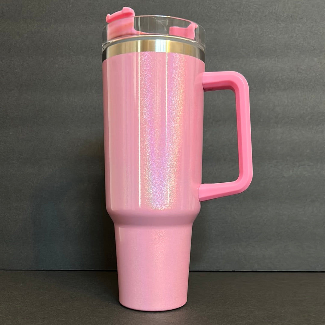 40 oz Shimmer Tumbler with Handle in Light Pink